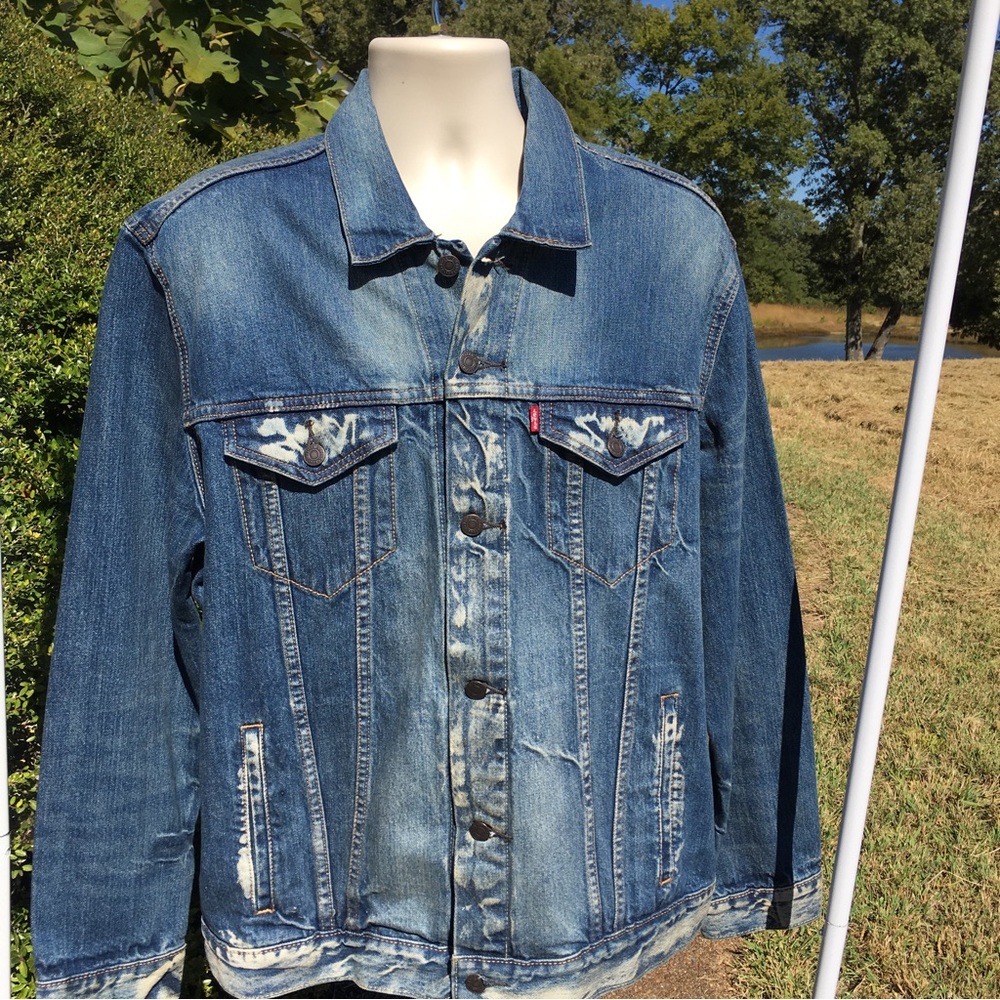Levi Strauss Stone Wash Acid Wash Denim Mens Jacket Sz 2XL